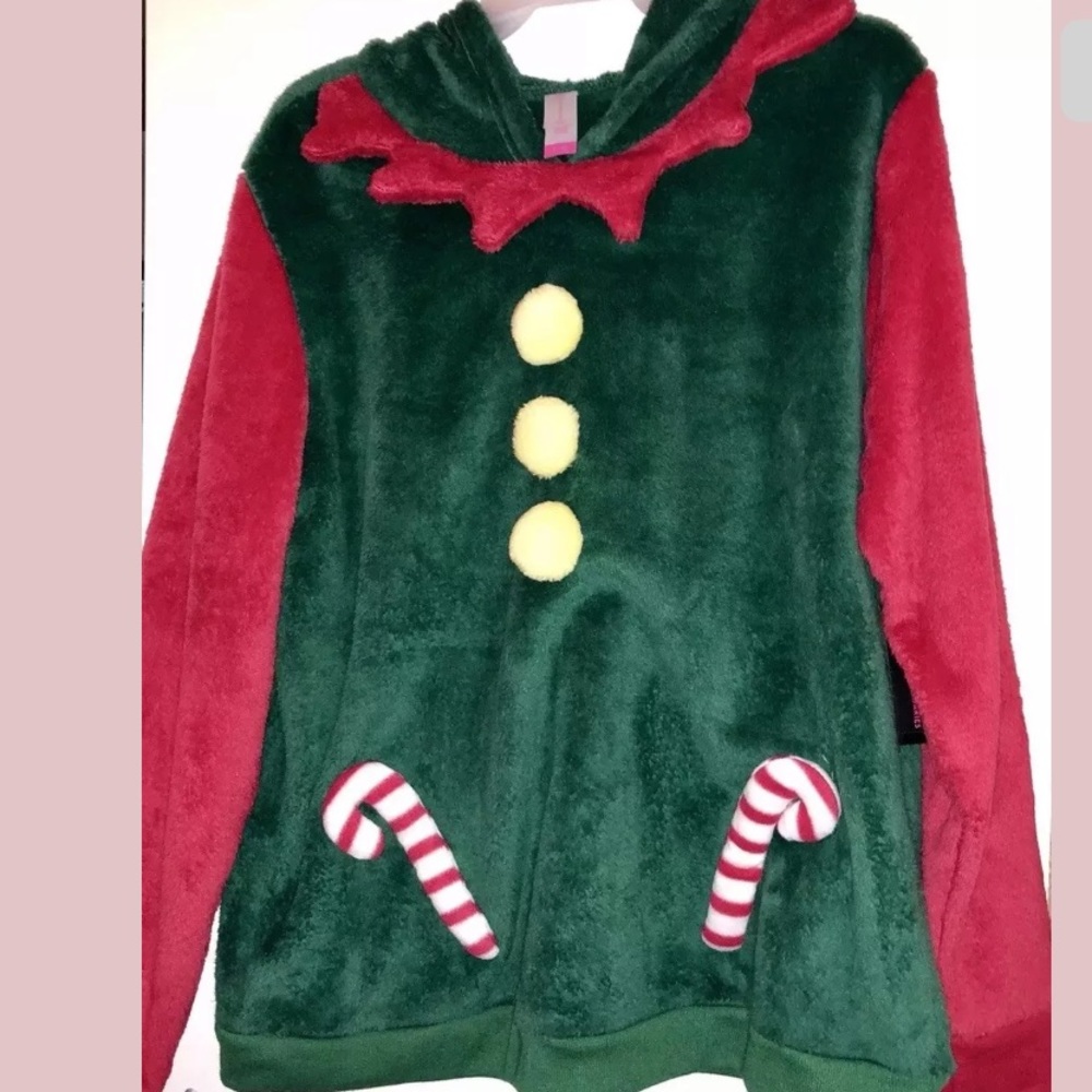 CHRISTMAS ELF FLEECE SWEATER XL HOODIE RED GREEN